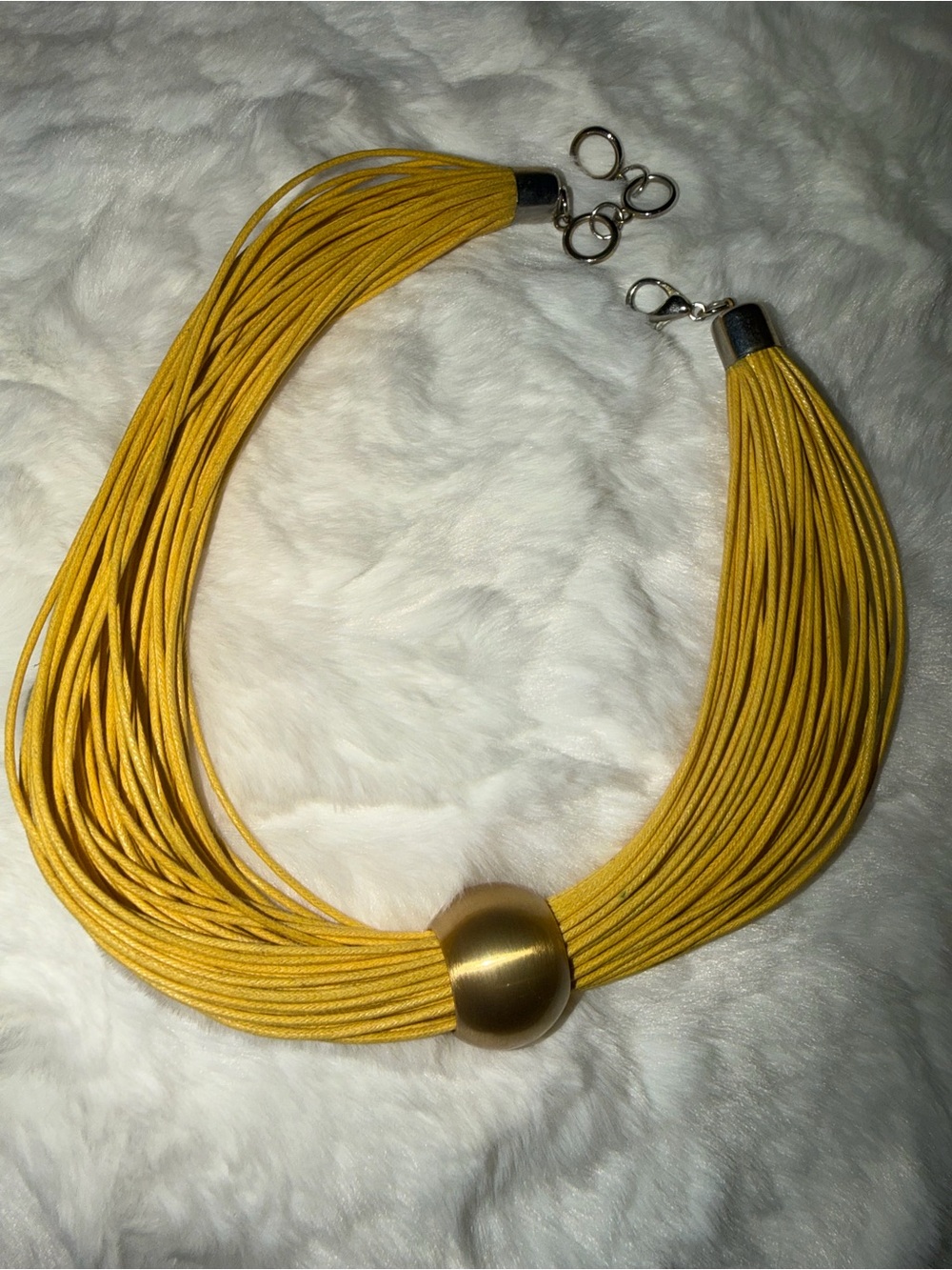 Mustard Yellow Multi-Strand Cord Necklace with Gold Bead